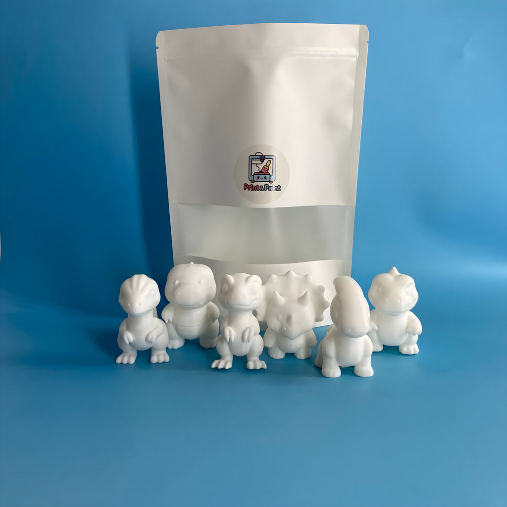 Dino Theme Paint Party Kit – 6 DIY 3D Printed Miniatures with Paint