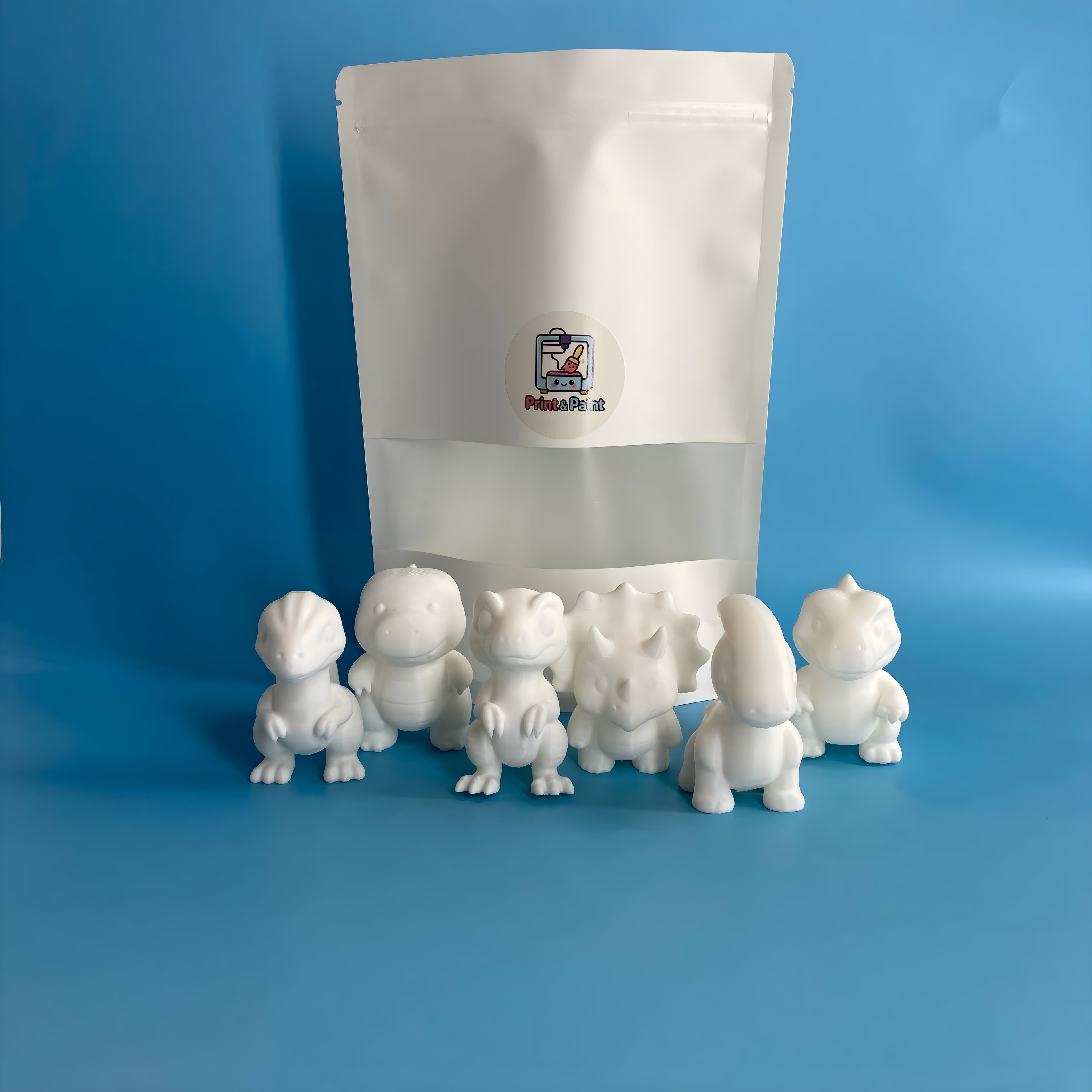 Dino Theme Paint Party Kit – 6 DIY 3D Printed Miniatures with Paint